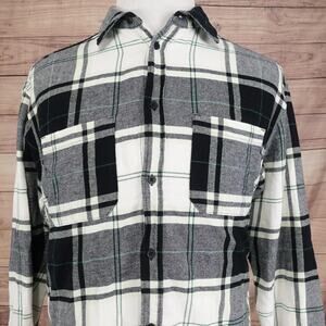 H&M Shirt Mens Medium Black Gray Plaid Flannel Long Sleeve Button Up Casual